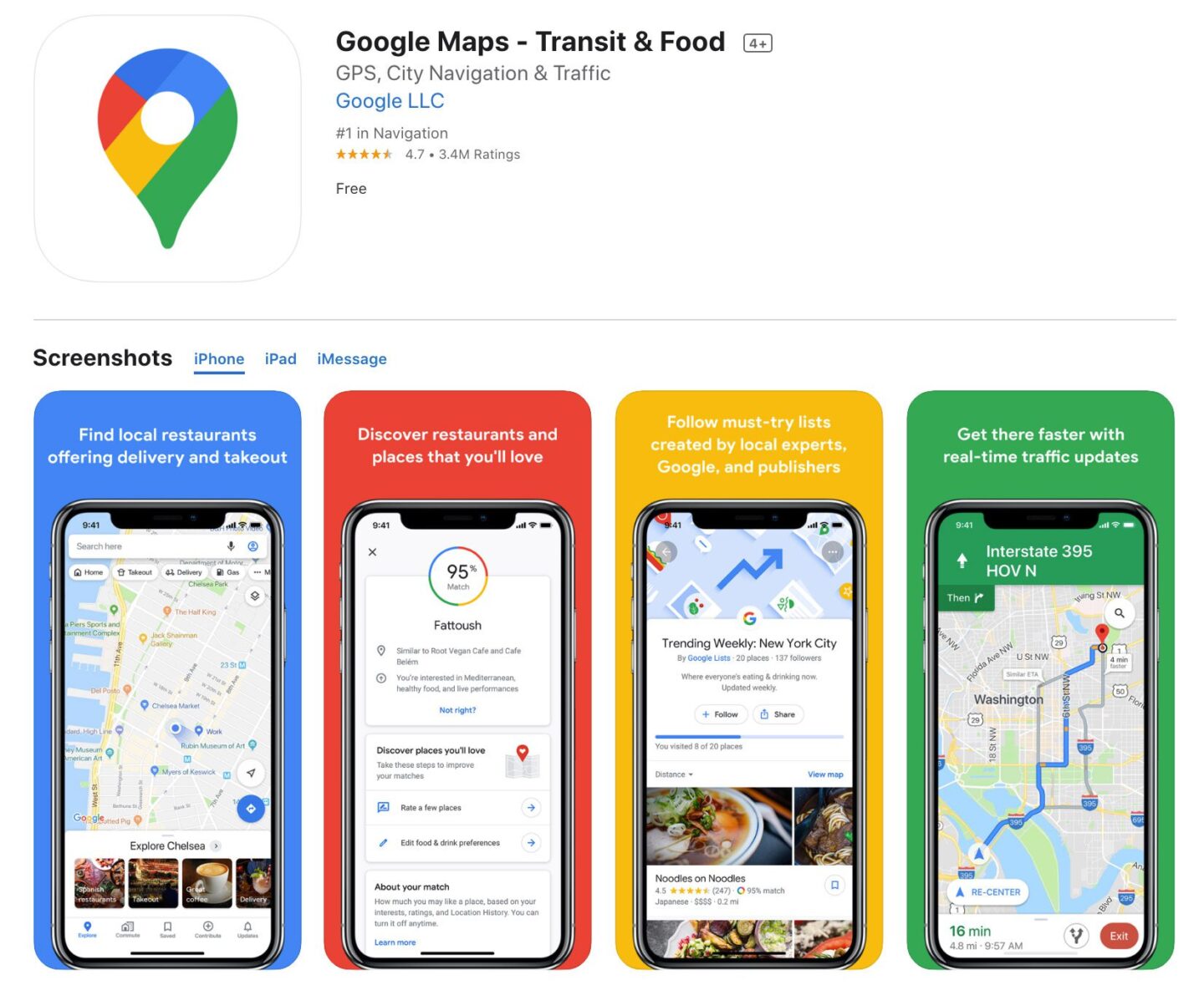 Screenshot of the Google Maps app from the iOS app store.