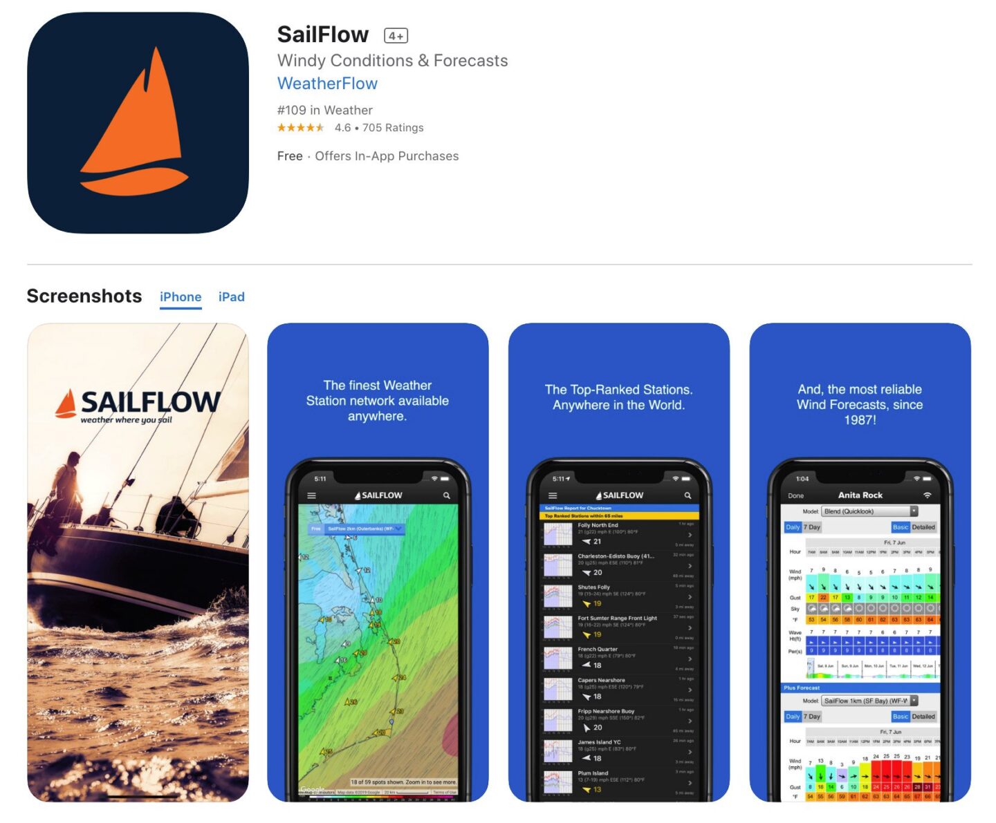 Screenshot of the SailFlow app from the iOS app store.