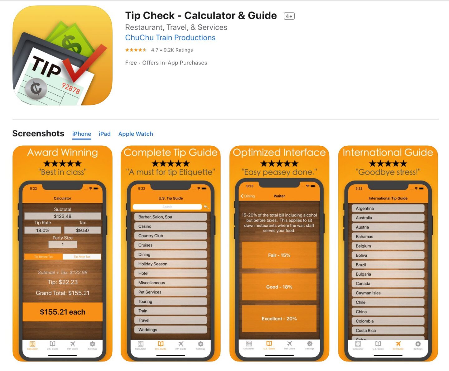 Screenshot of the Tips Check app from the iOS app store.