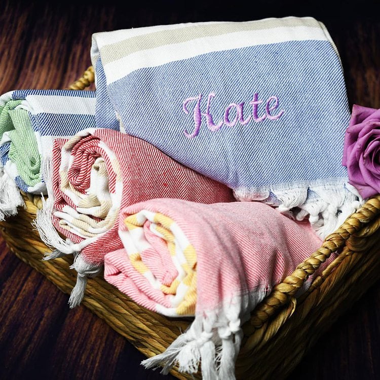 Personalized Turkish bath towel from TheCharmingStudio on Etsy for great cruise gifts.