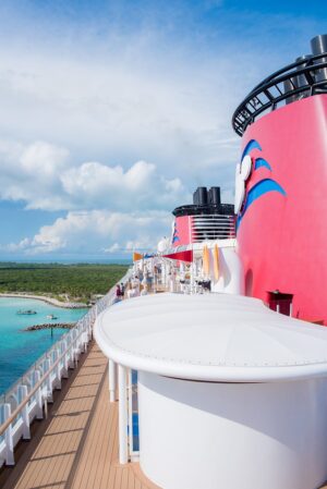 Photo of the Disney Cruise Line stack on the Magic ship, with the Caribbean for Cruise Podcasts.