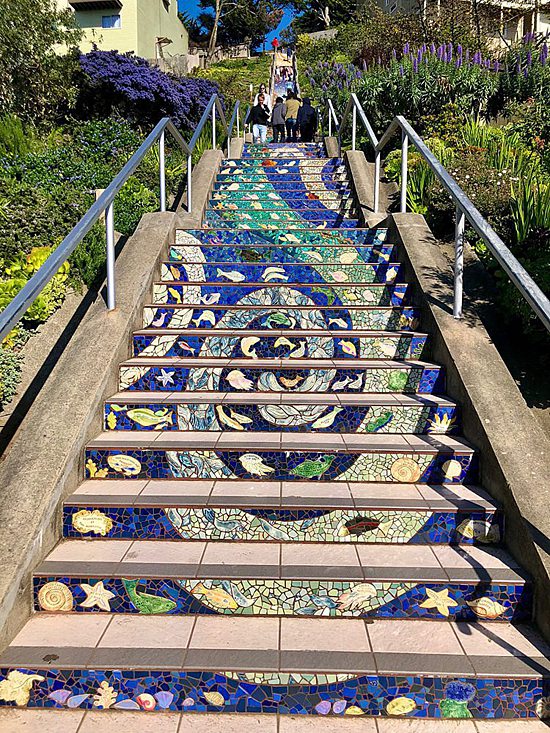 Stairs with an ocean mosaic in San Francisco, CA, on the United States Cruise Ports map!