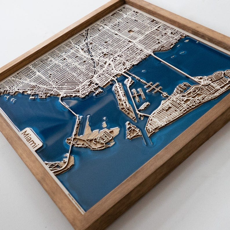 Wood laser carved map and epoxy resin water from DifferentMaps on Etsy.