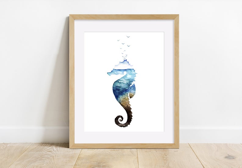 Seahorse watercolor from TPSketches on Etsy, for inspired ocean art.