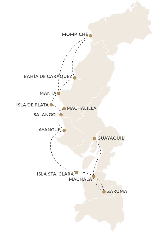 Kontiki Expeditions map of their northern route itinerary on the coast of Ecuador.