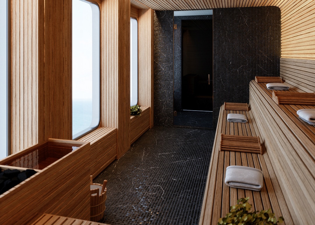 Sauna at the SeaSpa on the World Navigator, Atlas Ocean Voyages lux-adventure cruise ship.