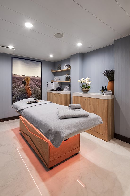 SeaSpa by L'OCCITANE Therapy Room on the World Navigator lux-adventure cruise ship, with Atlas Ocean Voyages.