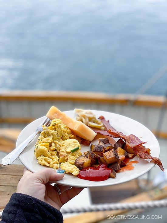 Plate of breakfast food on a Maine Windjammer cruise experience.