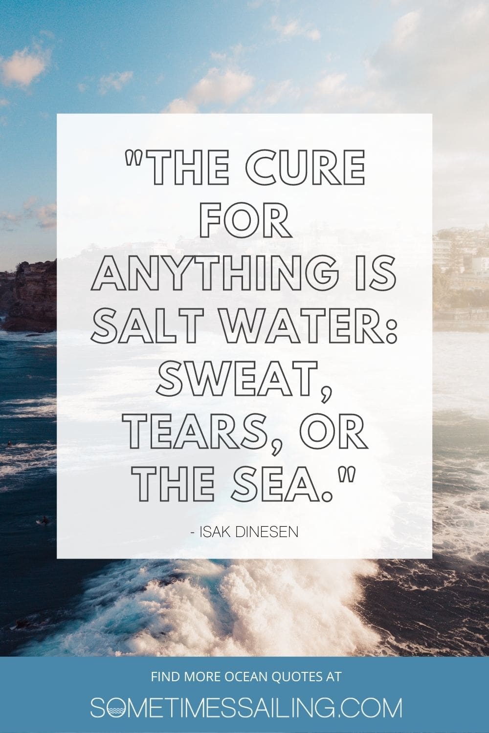 Inspirational ocean quote with a photo of the beach and sea behind it.
