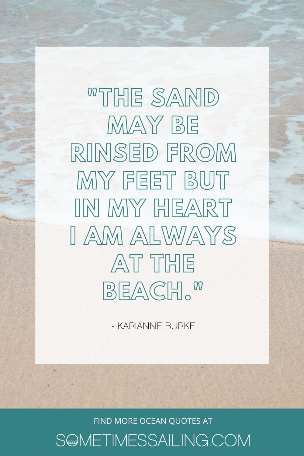 Inspirational ocean quote with an aerial photo of the shore and the sand and a wave behind it.
