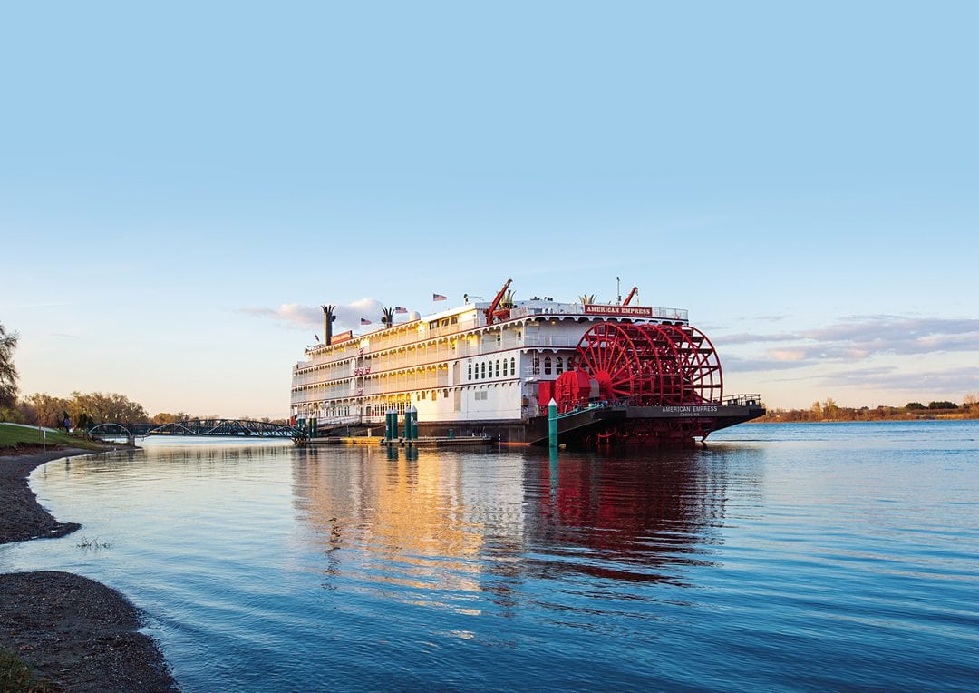 American Queen Voyages red paddleboat on the Columbia and Snake rivers during a US River Cruise.