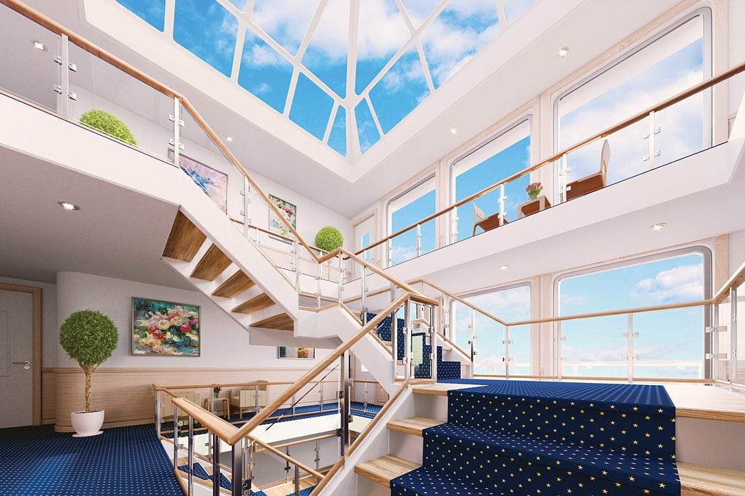 Interior of an American Cruise Lines river cruise ship in the US. 