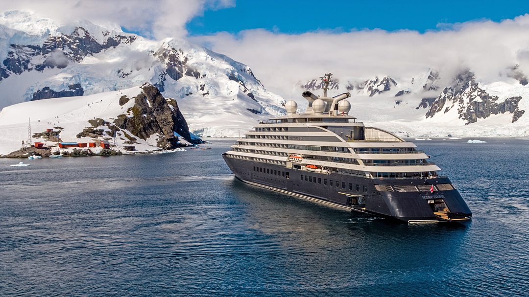 Scenic Eclipse in Antarctica's Paradise Harbor with icebergs in the background.