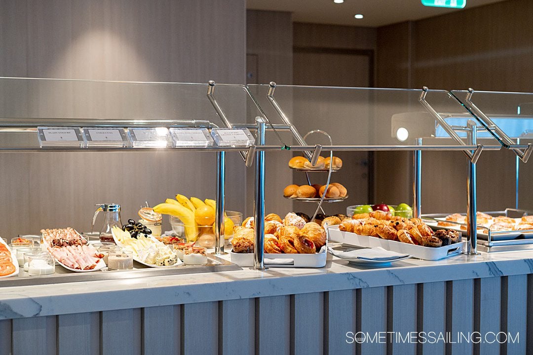 Spread on a small buffet on Celebrity Apex in The Retreat lounge.