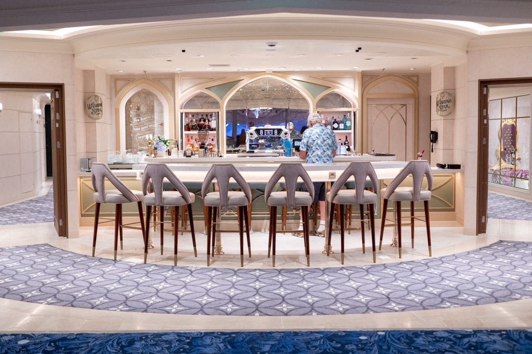 Wishing Star Cafe with blue bar stools on Disney Wish.