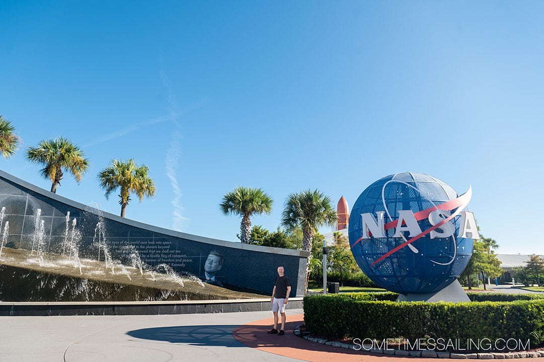 NASA globe at the entrance to Kennedy Space Center, one of the best things to do near Port Canaveral.