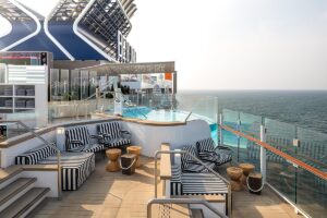 Celebrity Beyond fun facts, including info about its outdoor deck and cantilevered pools, seen here.