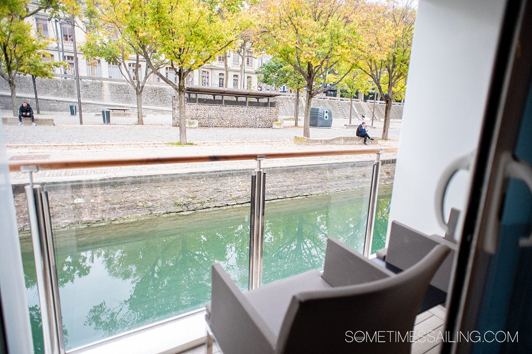 Balcony area of a stateroom junior suite on AmaKristina river cruise.