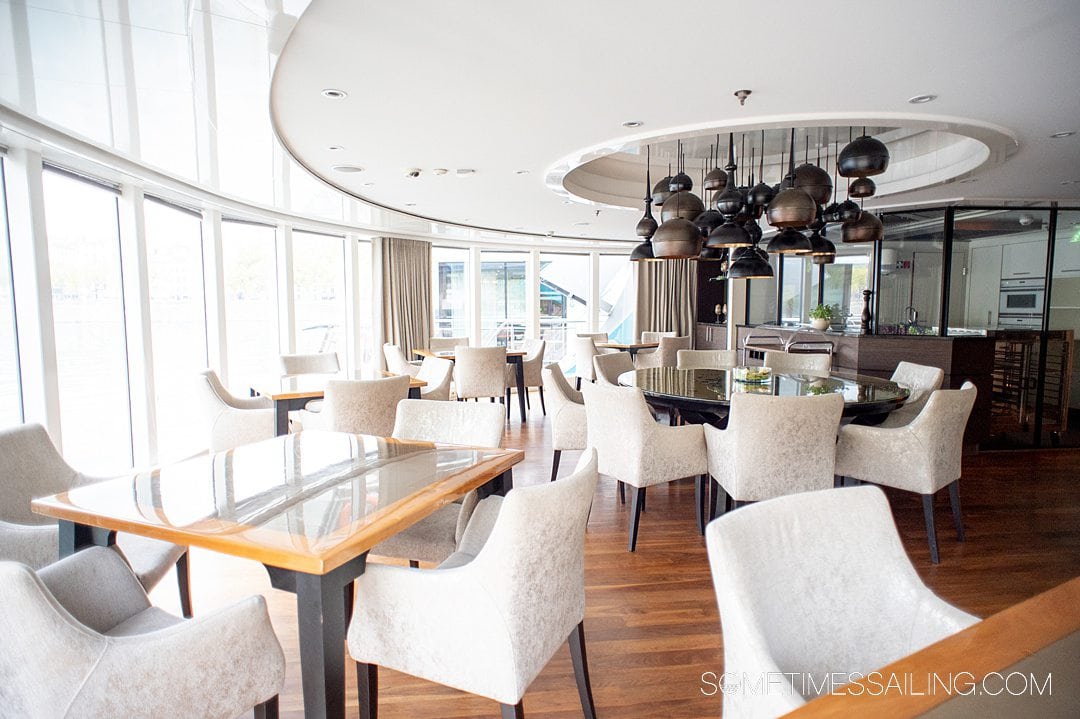 Interior of the Chef’s Table restaurant on the aft of the river cruise ship, AmaKristina, with AmaWaterways.