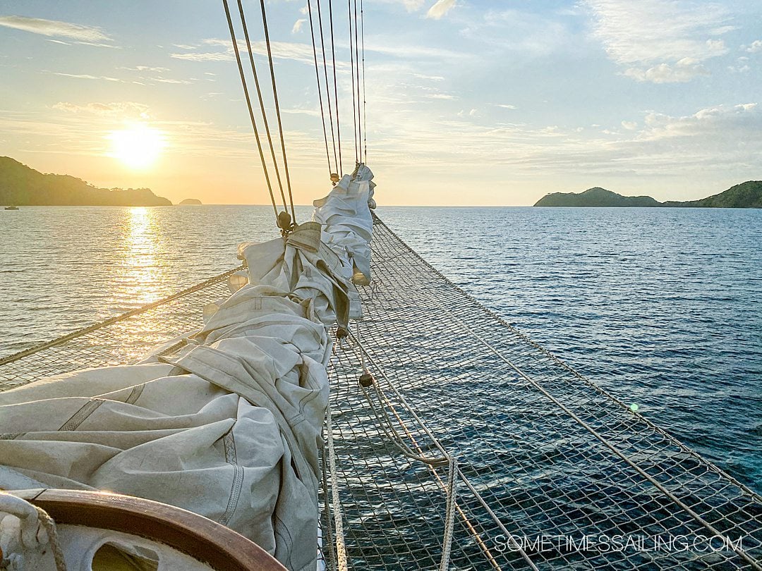 Bowsprit net area of the front of Star Clipper cruise ship.