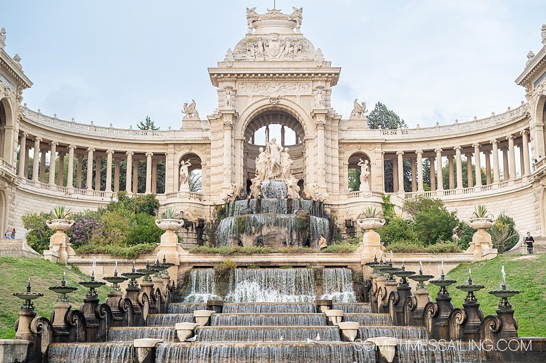 Palais Longchamp cascading fountain in Marseille, France.