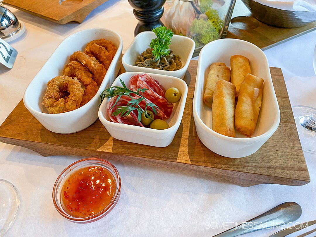 Bowls of fried appetizers on an AmaWaterways river cruise in Europe.