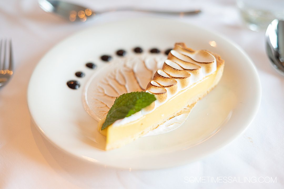 Slice of lemon meringue pie on an AmaWaterways river cruise.