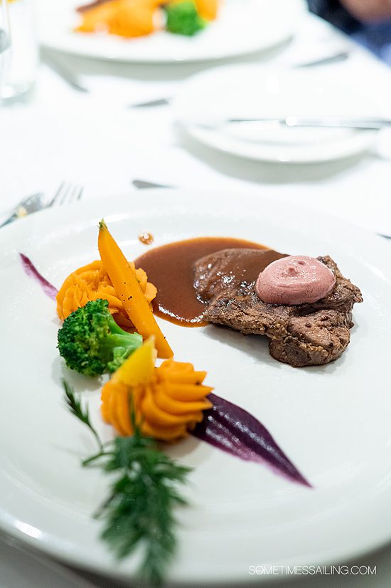 Meat, sweet potatoes, veggies and brown gravy during an AmaWaterways AmaKristina river cruise.