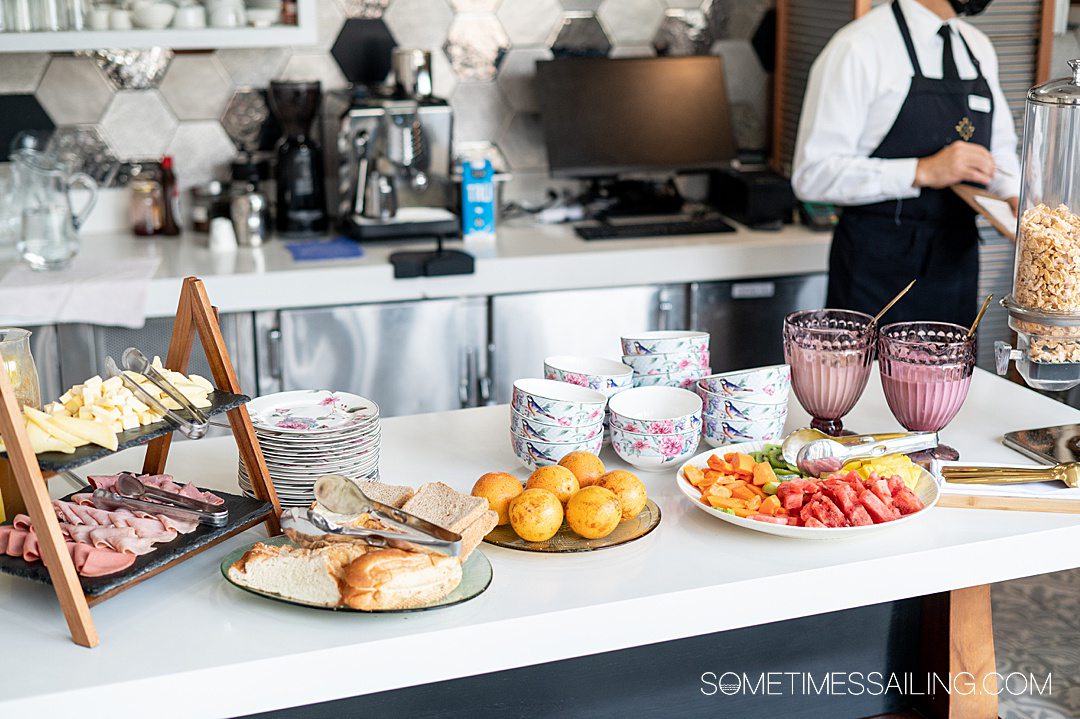 Table of breakfast items at Ines restaurant at ILLA Experience Hotel.