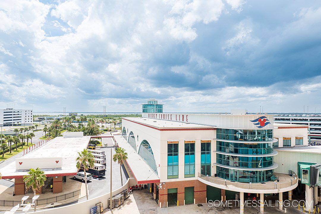 Bird's eye view of the Disney Cruise Line terminal in Port Canaveral, FL.