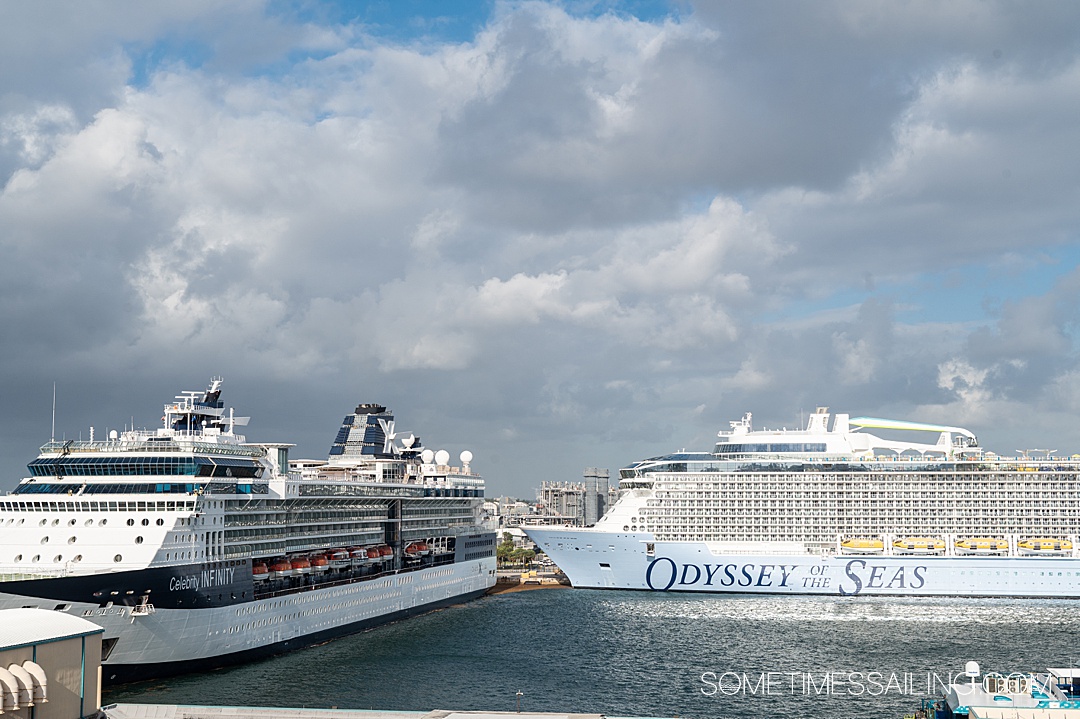 Two cruise ships in Port Everglades for a closed loop and open jaw cruise.