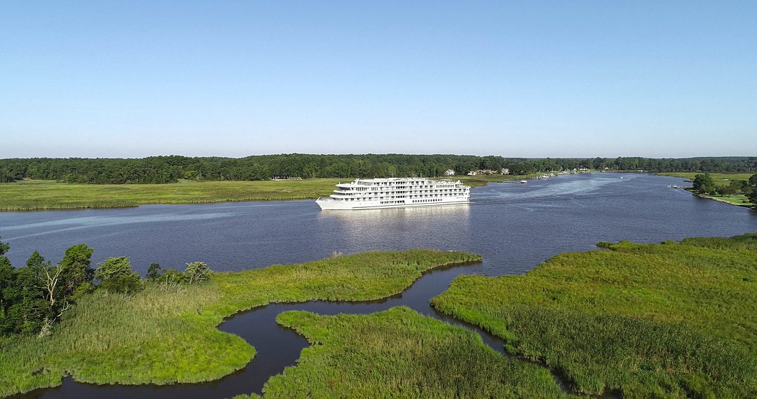 American Cruise Lines riverboat in the Mississippi River.