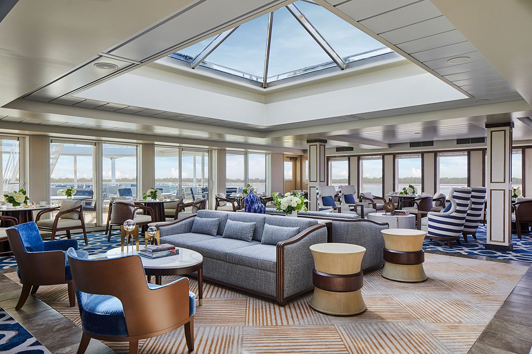 Inside Sky Lounge area of an American River Cruise ship.