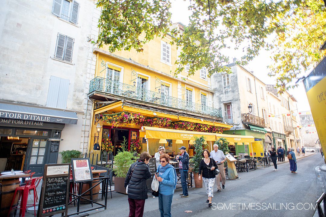 Visiting the yellow cafe in Arles, France, during an AmaWaterways Rhone River cruise excursion.