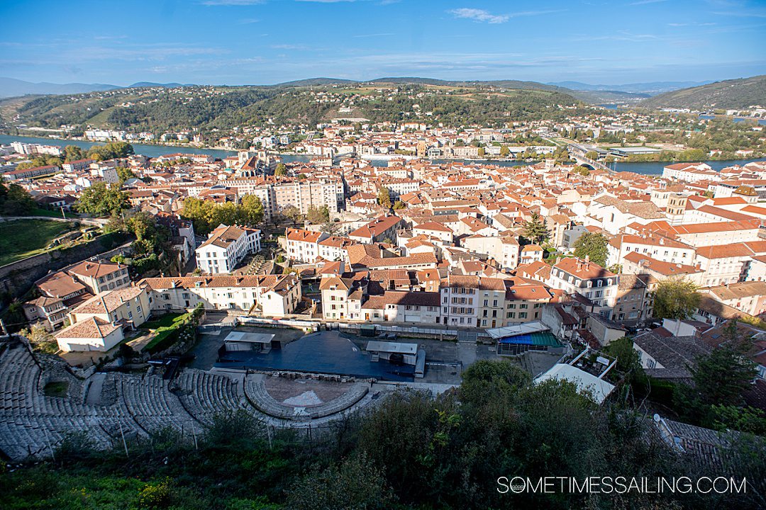 Aerial view of the town of Vienne and the Rhone River in France during an AmaWaterways Colors of Provence river cruise.