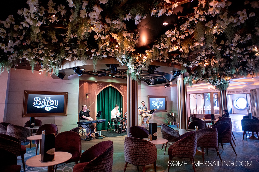 Inside the Bayou lounge on Disney Wish cruise ship.