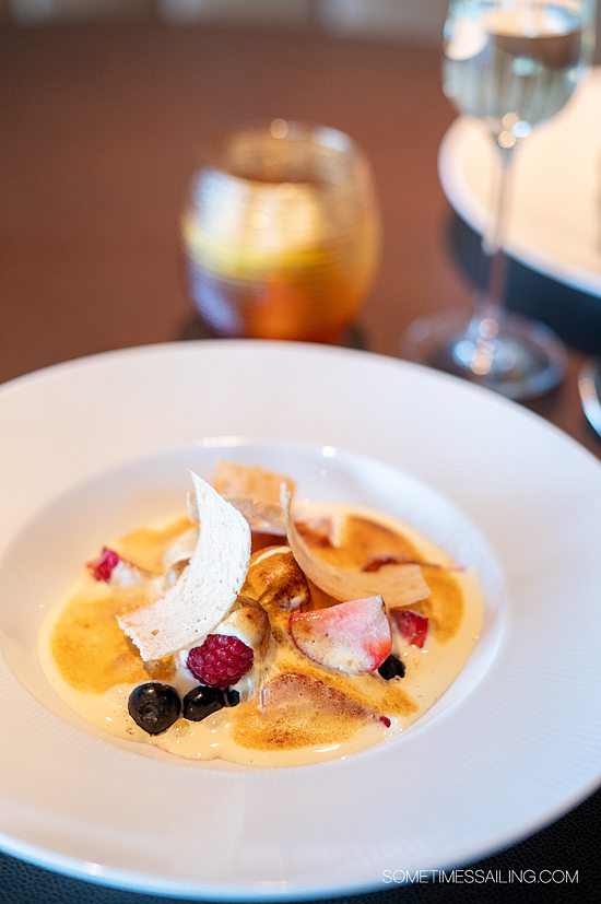 Italian dessert with fruit and cookies on top at Palo restaurant.