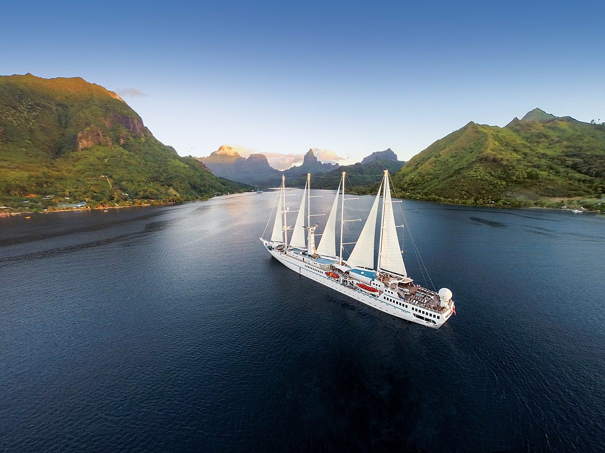 Windstar cruise sailing ship in Moorea Tahiti.