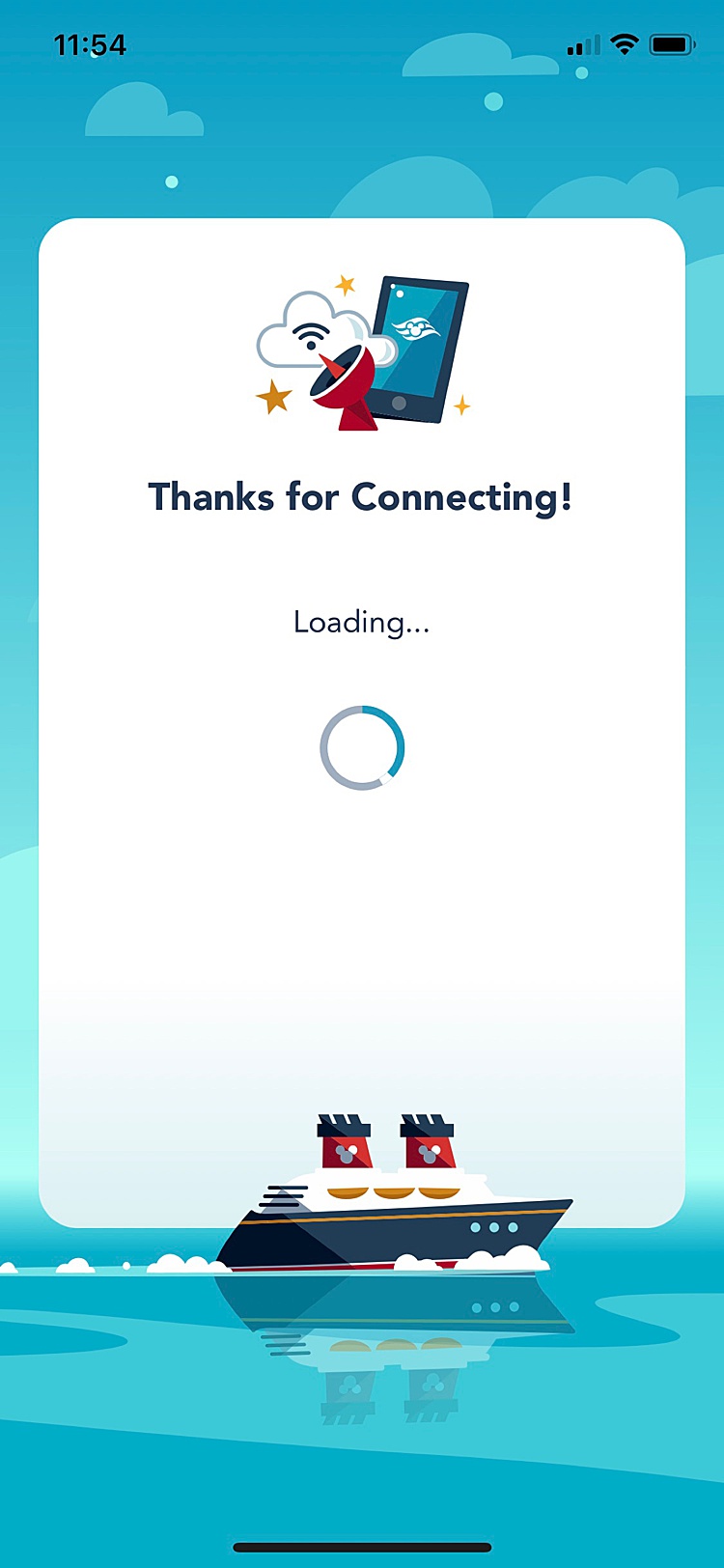 Screenshot of the Disney Cruise Line Navigator app in-app Wi-Fi connection.