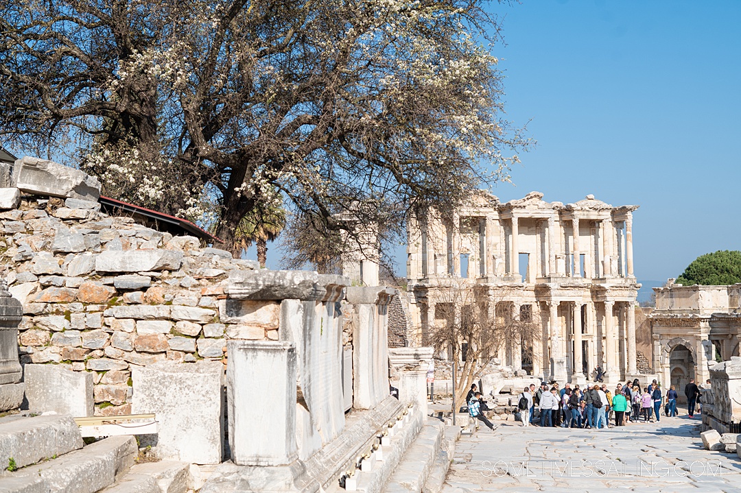 Looking at the Library of Celsus in the distance in the ancient city of Ephesus, Turkey during a Celestyal Cruises Three Continents cruise.