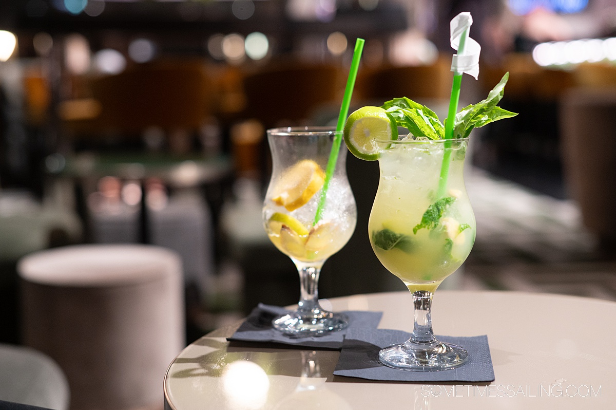 Two cocktails on a table on MSC Seashore cruise ship.