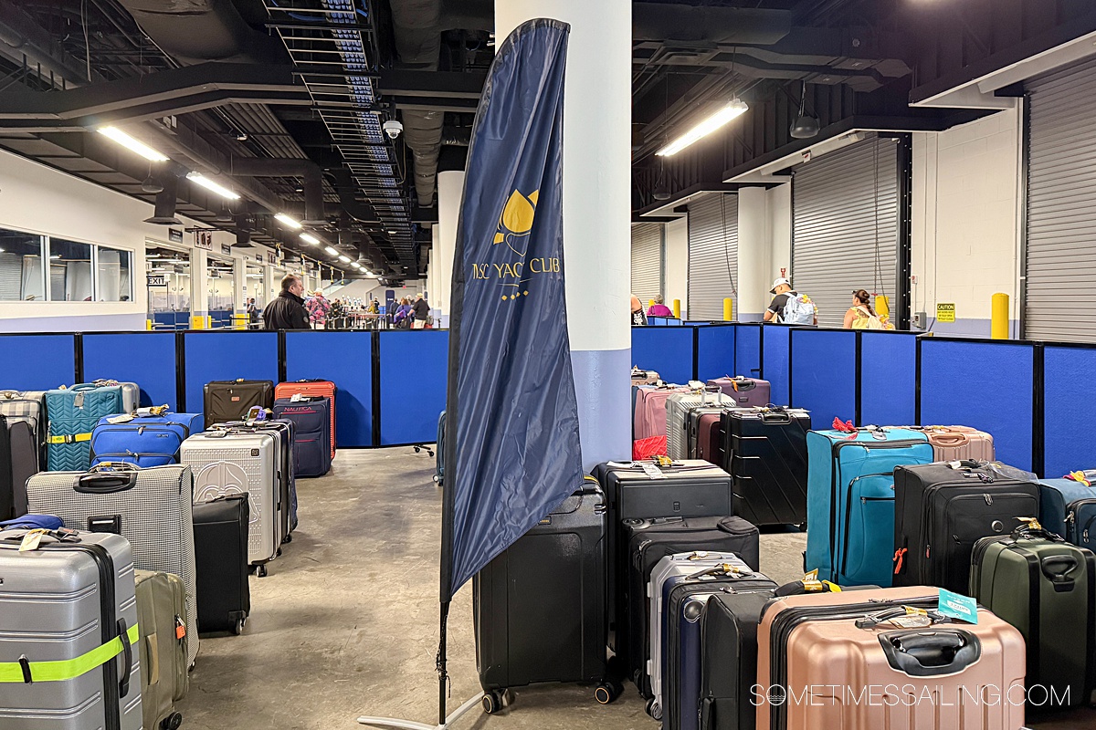 Special area for luggage at Port Canaveral for MSC Yacht Club guests. 