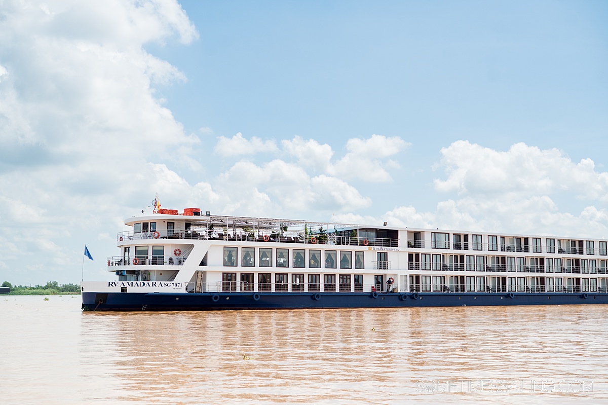 AmaDara river cruise ship on the muddy, silt-filled Mekong River.