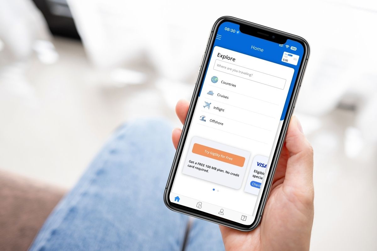 GigSky on a phone, with the phone in a hand.