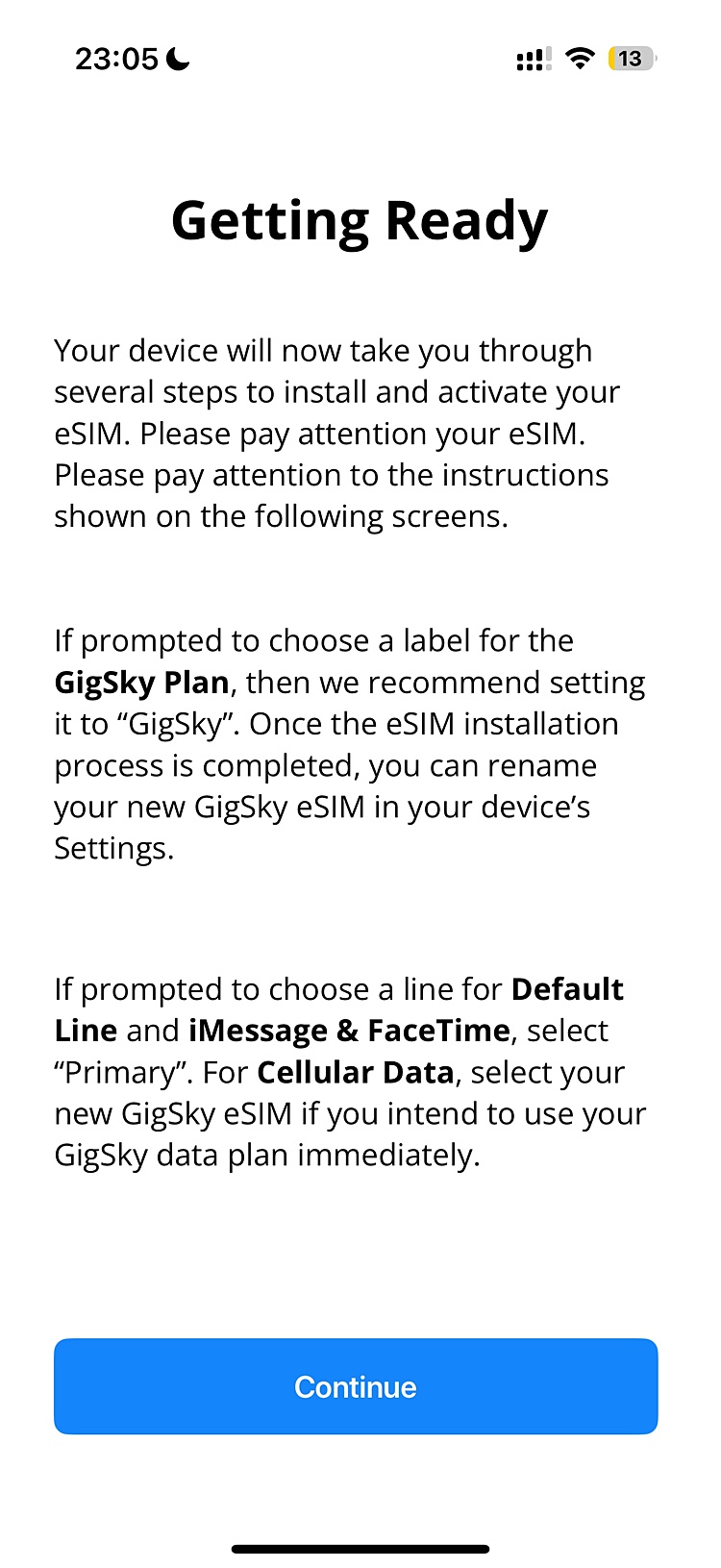 Screenshot of GigSky installation