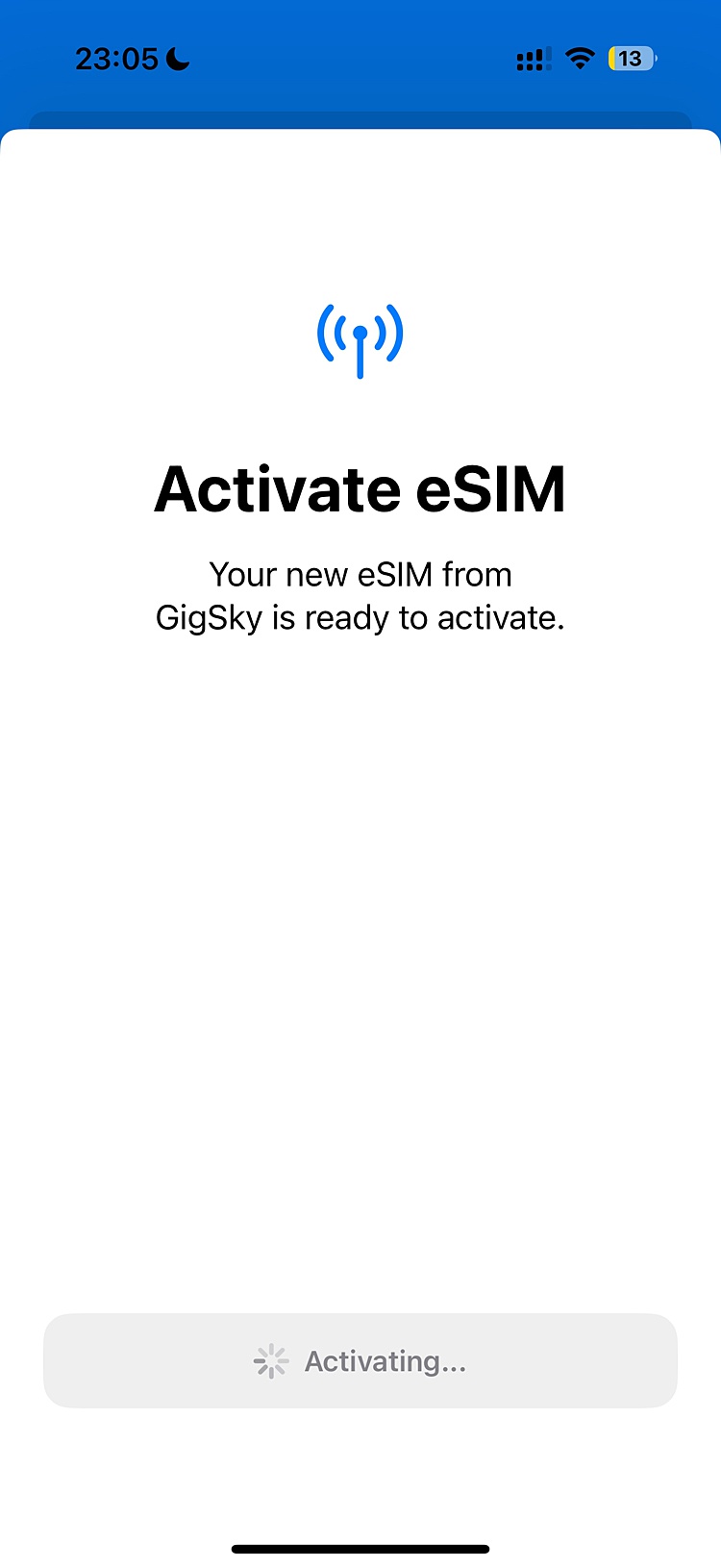 Screenshot of GigSky installation