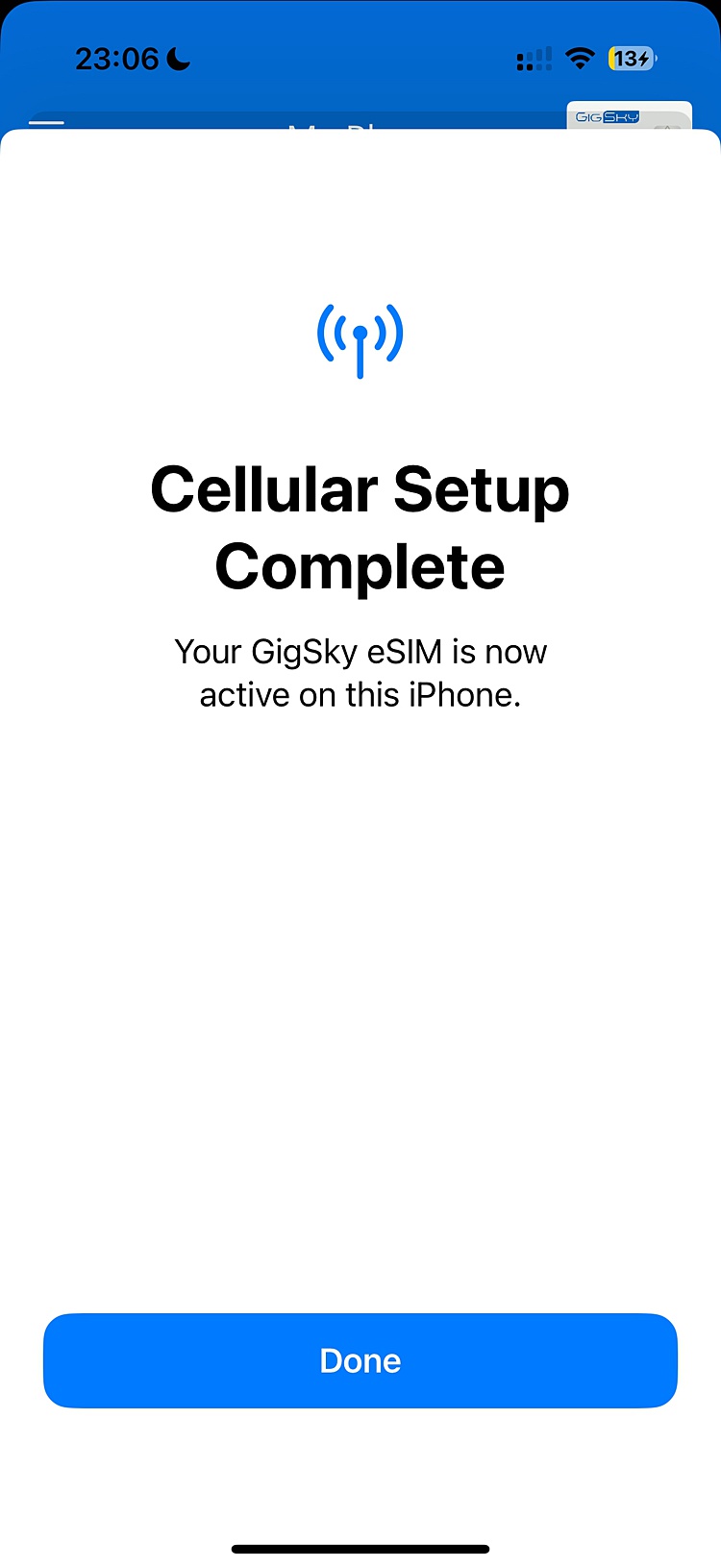 Screenshot of GigSky installation