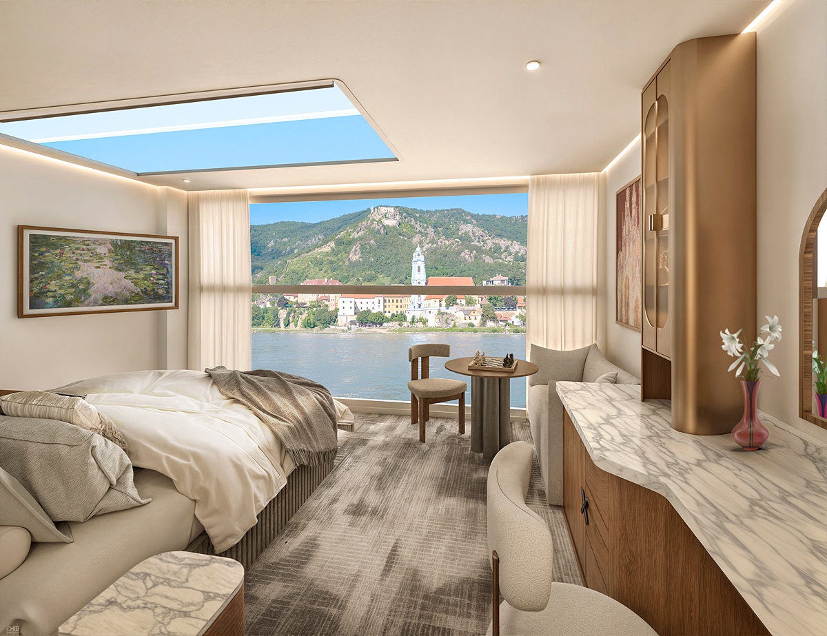 Celebrity River Cruises suite room rendering.