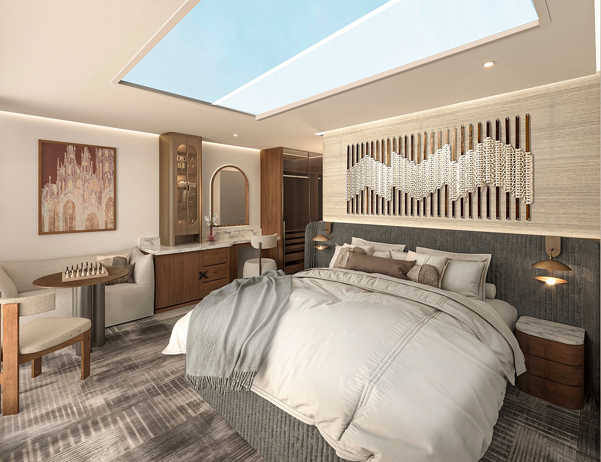 Celebrity River Cruises suite room rendering.