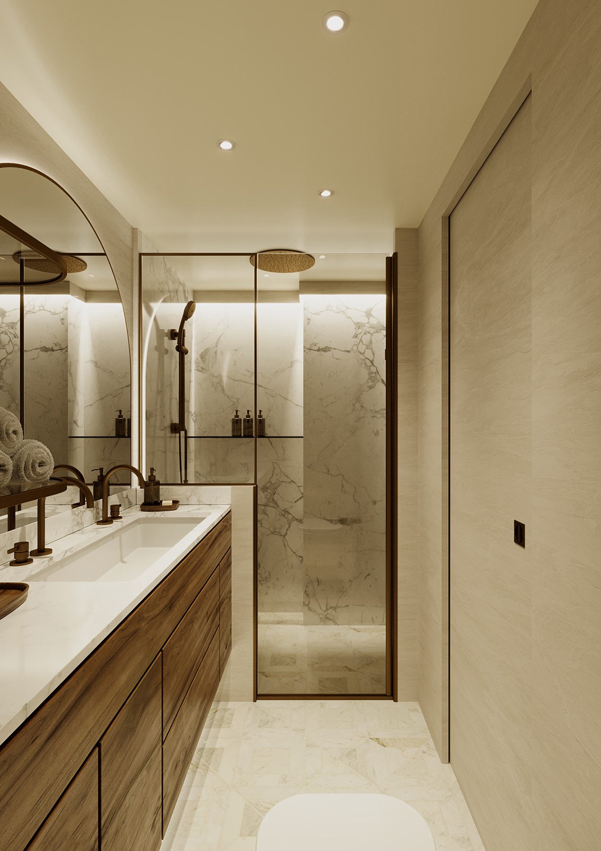 Celebrity River Cruises suite room bathroom rendering.